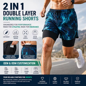 Men's Two-<b>Layer</b> Sports Running Shorts Gym Shorts for Marathon Training Outdoor Hiking Quick-Drying Casual Fitness Short Pants - Product Image 3