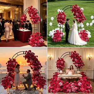 Arco de Rosas Rosa Intenso y Conjunto de Flores para el Suelo, Decoración Floral Artificial para Fondo de Ceremonia de Boda y Letrero de Bienvenida - Product Image 2