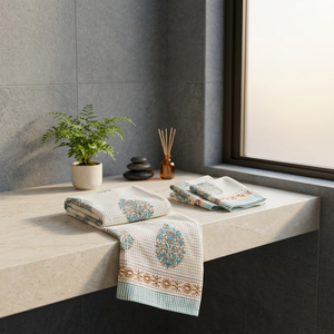 Ensemble de serviettes en coton gaufré écologique de haute qualité, 2 serviettes de toilette et 1 serviette de bain, imprimé feuilles brodées, absorbant, pour adultes, décoration personnalisée pour la maison - Product Image 3