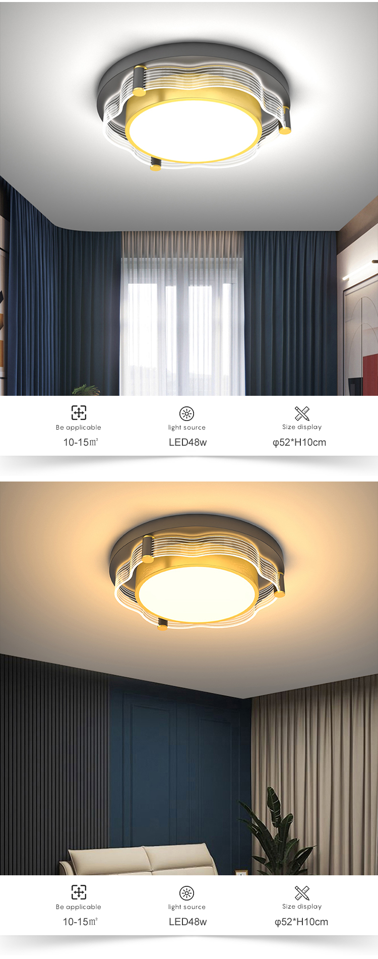 New Product Indoor Decoration Iron Acrylic Bedroom Living Room Contemporary LED Ceiling Light