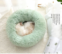 Lit pour chien en peluche longue et chaude pour l'hiver, cage pour chat, lit pour chat, lit rond, fournitures pour animaux de compagnie, coussin de lit, lit pour chat à carreaux