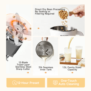 Mélangeur chauffant à grande vitesse Machine à <span class=keywords><strong>lait</strong></span> <span class=keywords><strong>d</strong></span>'<span class=keywords><strong>amande</strong></span> à noix maison Machine à <span class=keywords><strong>lait</strong></span> de soja pour le <span class=keywords><strong>petit</strong></span> <span class=keywords><strong>d</strong></span>éjeuner. - Product Image 6