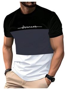 T-Shirt Slim Fit a Maniche Corte da Uomo, Stampa Dreamer a Blocchi di Colore Nero Bianco Rosso, Casual con Collo Tondo - Product Image 2