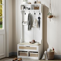 Porte-manteau moderne en bois pour entrée, banc d'arbre, crochets de rangement pour chaussures, armoire en rotin pour couloir, salon, vestiaire, vente en gros