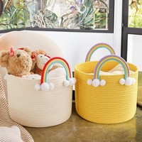 Panier de rangement en corde de coton tressée motif dessin animé mignon, organisateur de bureau portable pour cosmétiques, collations, jouets, utilitaire transfrontalier