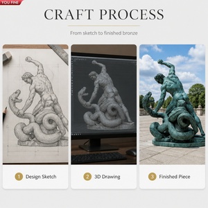 YOUFINE Escultura de Hércules Luchando Contra la Serpiente Acelusa en Bronce Patinado, Estatua de Héroe Mitológico Clásico para Decoración de Museos y Villas - Product Image 3