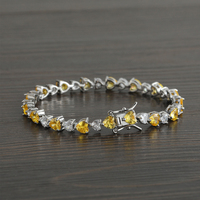 Bracelet tennis tendance en forme de cœur coloré, chaîne en laiton plaqué argent avec zircon rose, style vintage
