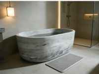 Baignoire en marbre gris haut de gamme, style rétro, en pierre massif sculptée, pour adultes, idéale pour villa et intérieur