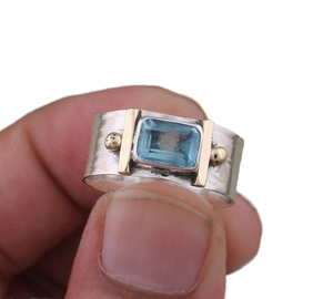 Dainty Blue Topaz Bezel Setting Classic Minimalist Baguette Gemstone <b>Band</b> 925 Sterling <b>Silver</b> Gold Vermeil Engagement <b>Ring</b> <b>Band</b> - Product Image 1
