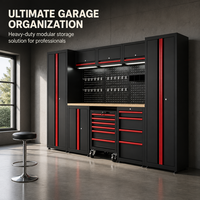 Suite d'armoires de garage modulaires en acier avec chariot à outils mobile et casiers muraux OEM pour garages modernes