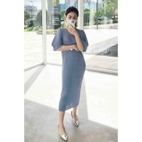 Robe longue plissée Miyake 2025, nouvelle collection haut de gamme, couleur unie, col rond, coupe trapèze, taille haute, plissée, printemps, ample, mode, confortable, décontractée