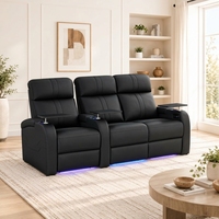 Canapé inclinable électrique moderne 3 places en cuir véritable à gravité zéro avec éclairage LED 7 couleurs pour home cinéma et salon