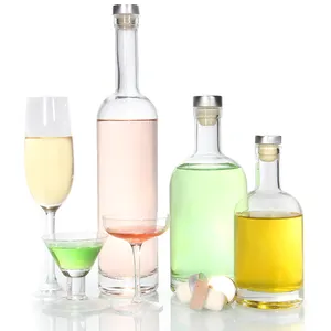 Free Sample 100Ml 200Ml 375Ml 500Ml 750Ml Rum Vodka Liquor Glass Bottle With Sealed Cork Lid