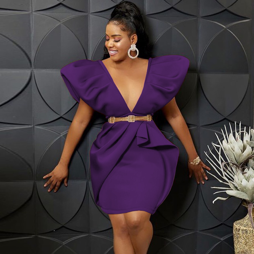 Above Knee Sexy Sleeveless Cute Deep V Neck Pleated Girl Club Dresses