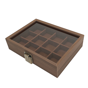 Bán Buôn Óc Chó Gỗ Kết Cấu Nhẫn Đồ Trang Sức Tổ Chức Hộp Hình Chữ Nhật Hình Dạng Với 12/24 Khe Cắm Cửa Sổ Kính Nắp Cho Bộ Sưu Tập Trường Hợp - Product Image 2