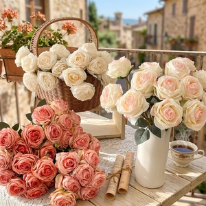 Bouquet di Rose Artificiali Realistiche in Stile INS, Composizione Floreale Multipla in Seta per Matrimoni, Feste, Decorazioni per la Casa e Centrotavola - Product Image 1
