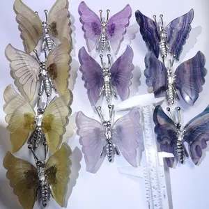 Wholesale Natural Crystals Carving Craft Rainbow Fluorite Butterfly For Home Decoration