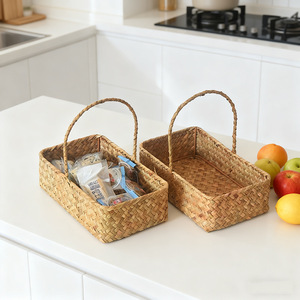 <b>Wicker</b> Storage <b>Baskets</b> Rectangle Handheld With <b>Handle</b> For Kitchen Organization 22x13x19cm - Product Image 1