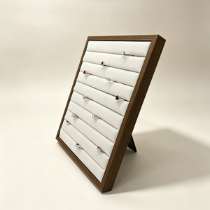 Wooden Freestanding Ring Display Stand, Soft Lining Tray For Jewelry Retail Counter Ring Showcase - Product Image 6