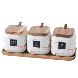 New Arrival Household Kitchen Ceramic Marble Pattern Frosted Seasoning <b>Jar</b> Set Accept Private Label - Product Image 1