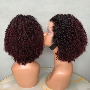 Peluca Corta de Cabello Humano Virgen Color Vino T1B/99J, Rizado Afro, 12 Pulgadas, 200% de Densidad, 13x4, Frente de Encaje Transparente, Color Degradado de 2 Tonos - Product Image 2