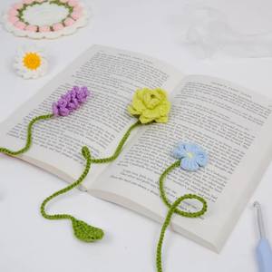 Handmade Crochet & Knitted Flower Bookmarks-Modern Reusable Design with Mixed Colors and Letterpress Printing