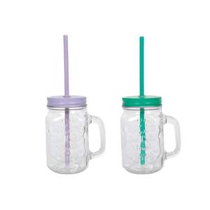Drinking <b>glass</b> with lid and straw <b>500ml</b> - Product Image 1