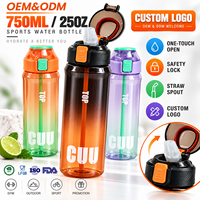 Bouteille d'eau sport personnalisée OEM 750 ml avec paille, couvercle à clapet à ouverture rapide et verrou de sécurité pour la salle de sport, les activités de plein air et les voyages