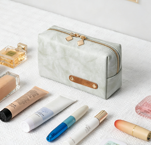 Gray PU Cosmetic Bag Zipper Makeup Pouch Embossed Beauty <b>Case</b> for <b>Travel</b> Toiletry Storage - Product Image 2
