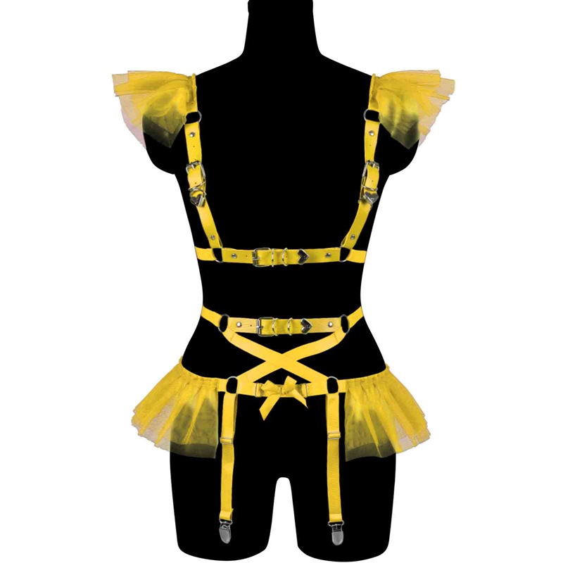 Kawaii Sexy Faux Leather Harness Set Tulle Frill Garter Belt Strappy Body  Chain Gothic Rave Outfit Aesthetic Clubwear Apparel| Alibaba.com