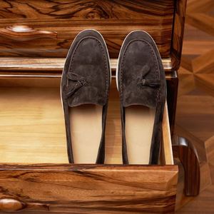 Mocassins pour hommes en daim de vachette ultra-doux, à pampilles, en cuir véritable, à lacets, respirants, légers, pour le bureau et la carrière, à bout pointu - Product Image 3
