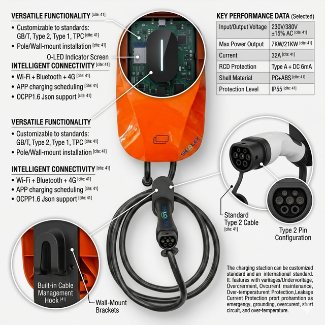 Advanced Type 2 AC EV Charger with OCPP 1.6 Protocol and O-LED Indicator Display