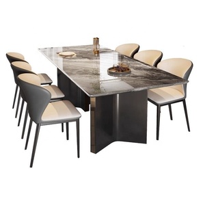 Ensemble de table à manger en marbre minimaliste italien moderne, nouvelle collection, avec chaises, 4 places, meubles de salle à manger carrés - Product Image 6