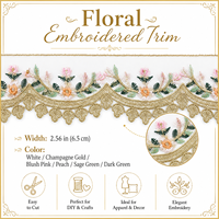 Ruban en dentelle à mailles de 6,5 cm de large, broderie florale couleur or champagne, pour robes, costumes, travaux manuels de couture, accessoires de décoration