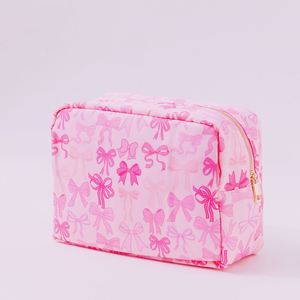 Women's Large Capacity Zipper Travel Organizer Eco-Friendly Nylon Cosmetic Pouch Bow Printed Makeup Bag Portable Water Resistant - Product Image 2