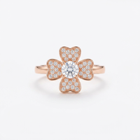 Bague ajustable en argent sterling plaqué or 18 carats avec trèfle à quatre feuilles et zircon, idéale pour les fêtes, pour femme, cadeau, bijoux personnalisés en moissanite