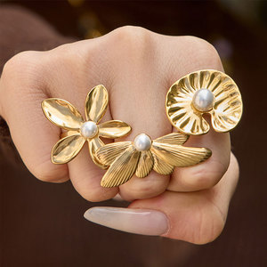 <b>Custom</b> <b>Ring</b> Bulk Non Tarnish 316L Stainless Steel 14k 18k Gold Plated Fine Flower Pearl <b>Ring</b> for Women - Product Image 1