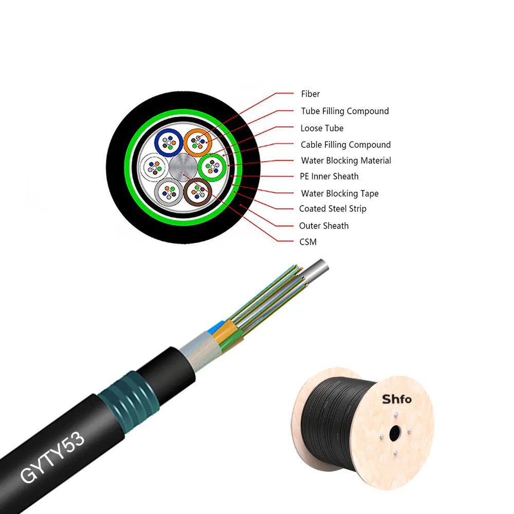 SHFO-GYTY53 Outdoor armored double sheath underground direct buried optical cable 24 core single-mode GYTY53 optical cable