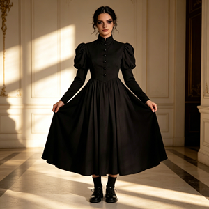 <span class=keywords><strong>Robe</strong></span> de créateur en gros de Chine 2026, <span class=keywords><strong>Robe</strong></span> de cour noire vintage victorienne, Col montant, Manches bouffantes, Taille cintrée, Coupe évasée, Style nonnette - Product Image 3