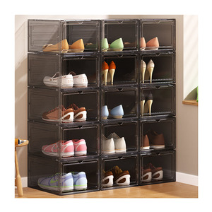 DENKEE Plastic Transparent Stackable Shoe Container Crate Anti-dust Storage Shoe Box Sneaker Box Case For Shoes Display