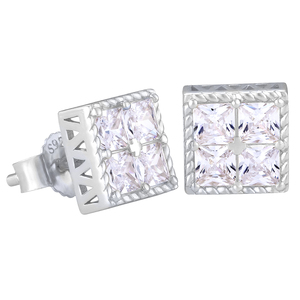 Hip Hop Bling ghiacciato <span class=keywords><strong>orecchini</strong></span> da uomo per ragazzi diamanti 5A CZ Cubic zirconi oro bianco placcato 925 in argento Sterling <span class=keywords><strong>orecchini</strong></span> da donna - Product Image 1