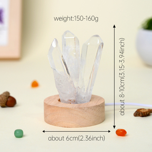 Wholesale USB Led Night Light Natural Healing Stone Clear Quartz Point <b>Crystal</b> Lamp with Wooden Base - Product Image 5