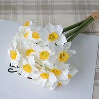 Karangan Bunga Sutra Mewah Fa Flower Ke Grosir 6 Tangkai Bunga Daffodil Narcissus Buatan - Kuning Putih Buatan Tangan untuk Thanksgiving Wisuda