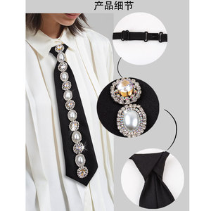 Corbata Ajustable de Perlas y Diamantes de Imitación para Mujer, Elegante Lazo de Poliéster con Patrón Geométrico para Fiestas - Product Image 2