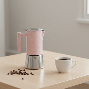 Cafetière Moka en acier inoxydable à 6 tasses, avec revêtement <span class=keywords><strong>rose</strong></span> à pois, durable et polyvalente, pour un café expresso corsé - Product Image 1