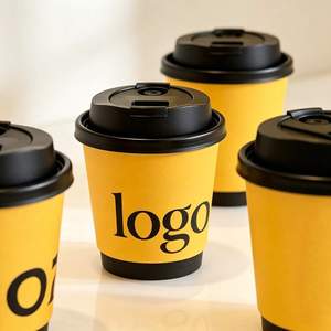 Gobelets à café en papier jaune réutilisables 6/7/8/9/10oz, gobelets en <span class=keywords><strong>carton</strong></span> de bonne qualité personnalisables avec couvercles en plastique pour un usage quotidien - Product Image 2