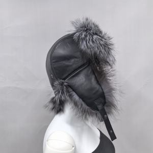 Cappello di pelliccia di volpe in pelle argentata cappello di pelliccia procione volpe russa grande volpe cappelli di pelliccia per le donne - Product Image 3