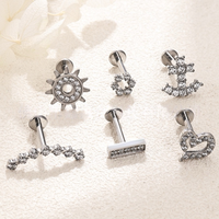 Freya 316L Stainless Steel Zircon Piercing Earrings Tragus Helix Lobe Devil Flat Back Ear Nose Stud Labret Body Piercing Jewelry