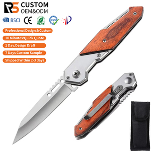 Cuchillo de Bolsillo Plegable Táctico de Acero Inoxidable 3Cr13 con Mango de Madera, para Camping, Caza, Supervivencia al Aire Libre - Product Image 1
