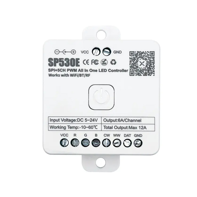 SP530E All-In-One RGBIC WS2812B SK6812 FCOB LED Strip Light Controller Alexa & Google Home Compatible 5CH PWM Remote Control